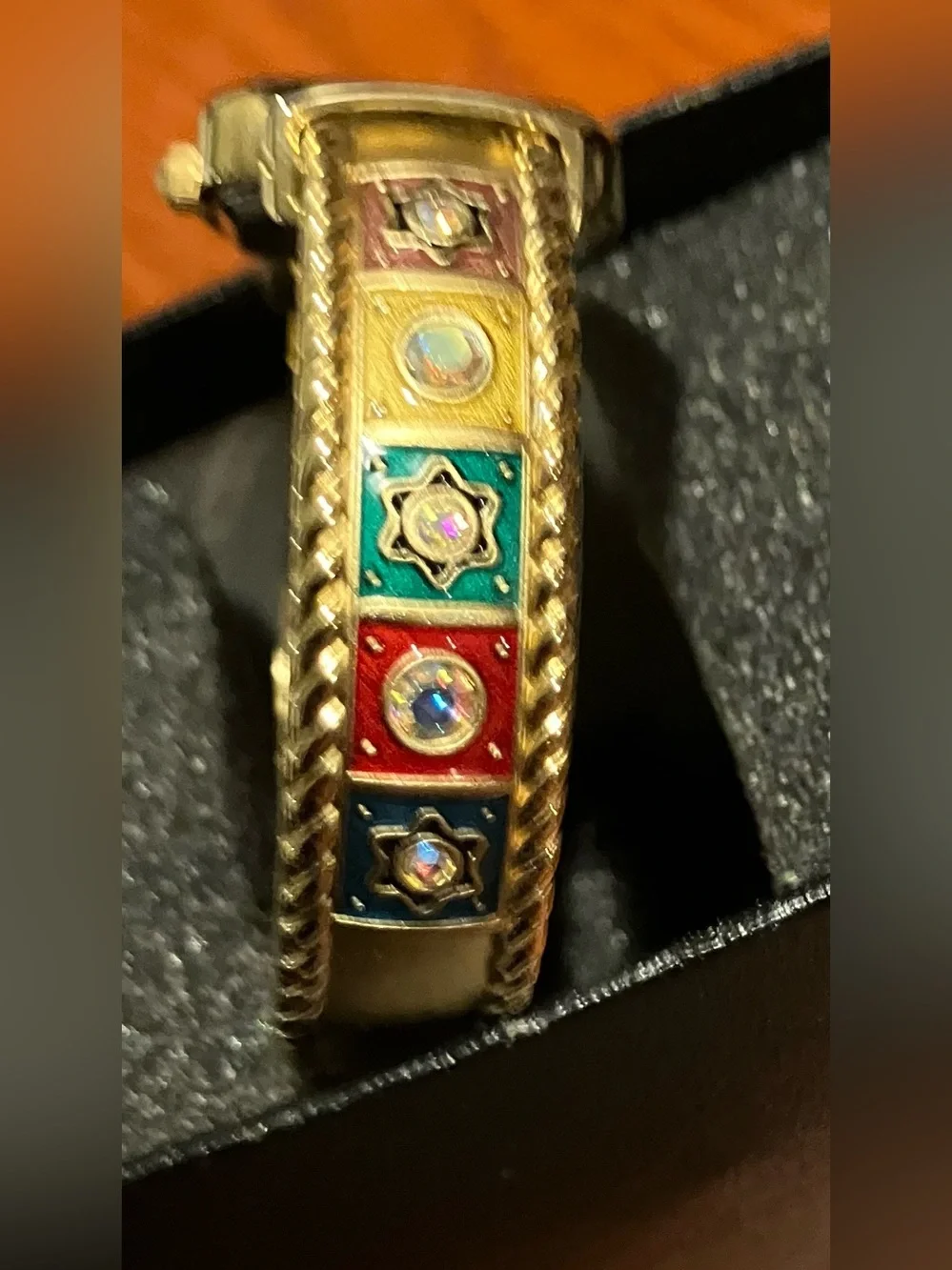 NEW Vintage POV Gold-Tone Square Face Quartz Watch with Jewel Accents
